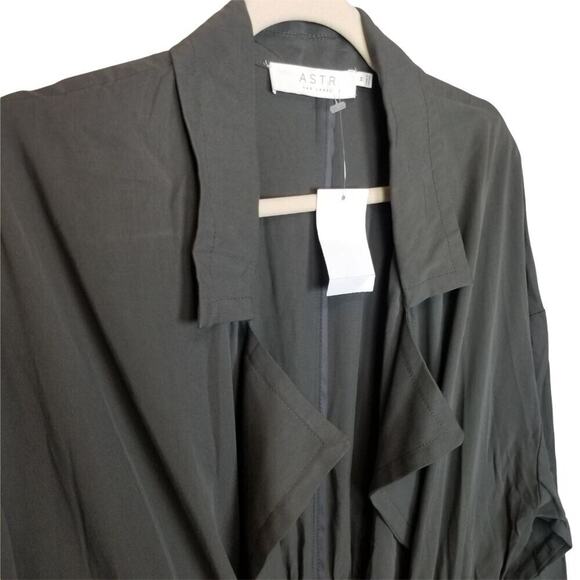 ASTR The Label Womens Tie Front Duster Trench Coat Sz M Relaxed Minimalist Olive - Picture 5 of 9